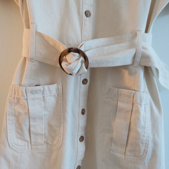 SEZANE Jeanette Denim Midi Belted Dress Molted Ecru Cream - Size EU 40 / US 8 - Picture 9 of 16